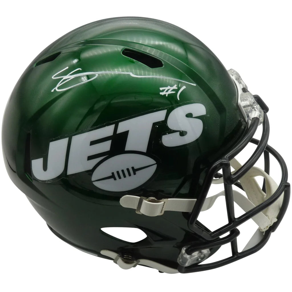 Sauce Gardner autographed New York Jets replica helmet