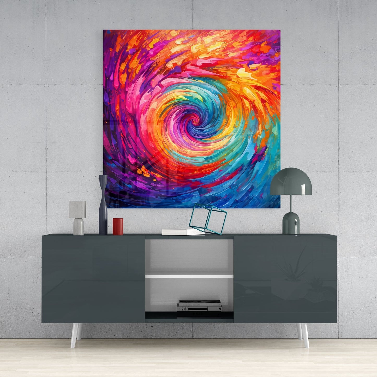 Rainbow Vortex Spiral Swirl Glass Wall Art