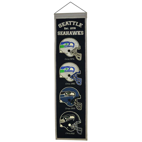 Seattle Seahawks heritage banner with vintage metallic helmet design