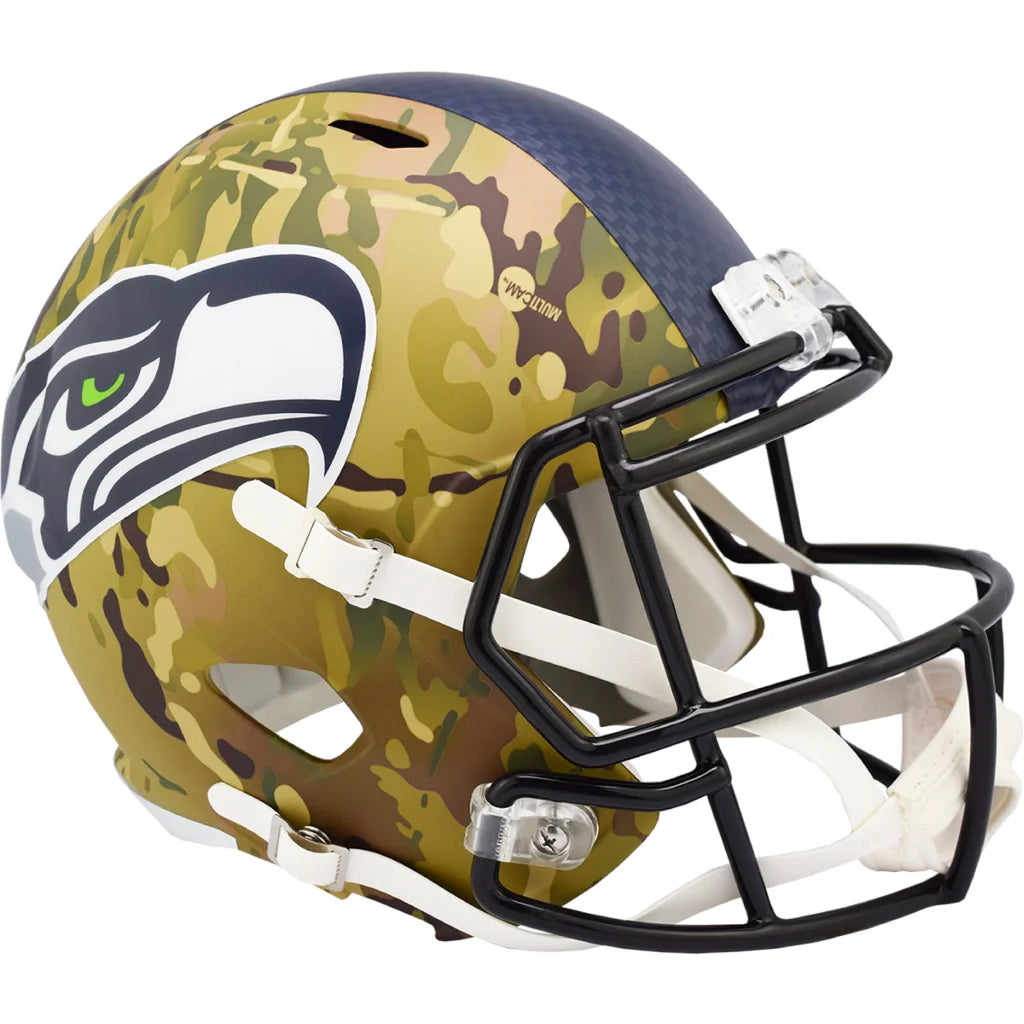 Seattle Seahawks official camo helmet full size replica with navy accents
