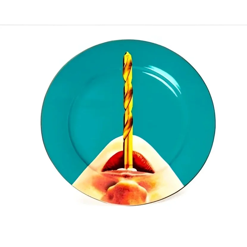 Decorative Seletti Drill Dinner Plate with mouth graphic and candle for stylish tableware