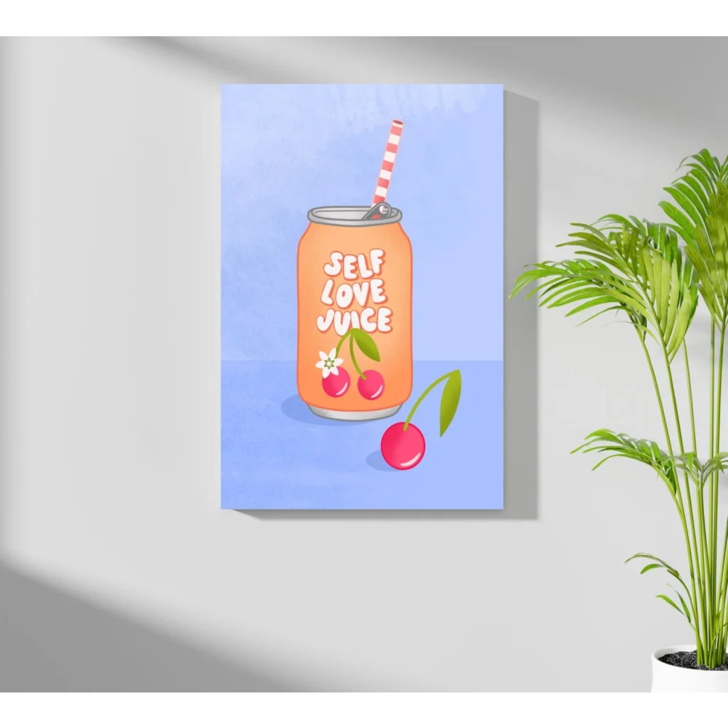 Orange Self Love Juice can on Insigne Aluminum Print with cherry and straw