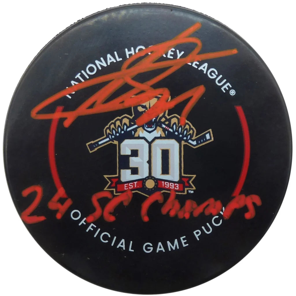 Sergei Bobrovsky autographed Florida Panthers hockey puck with 24 SC Champs inscription