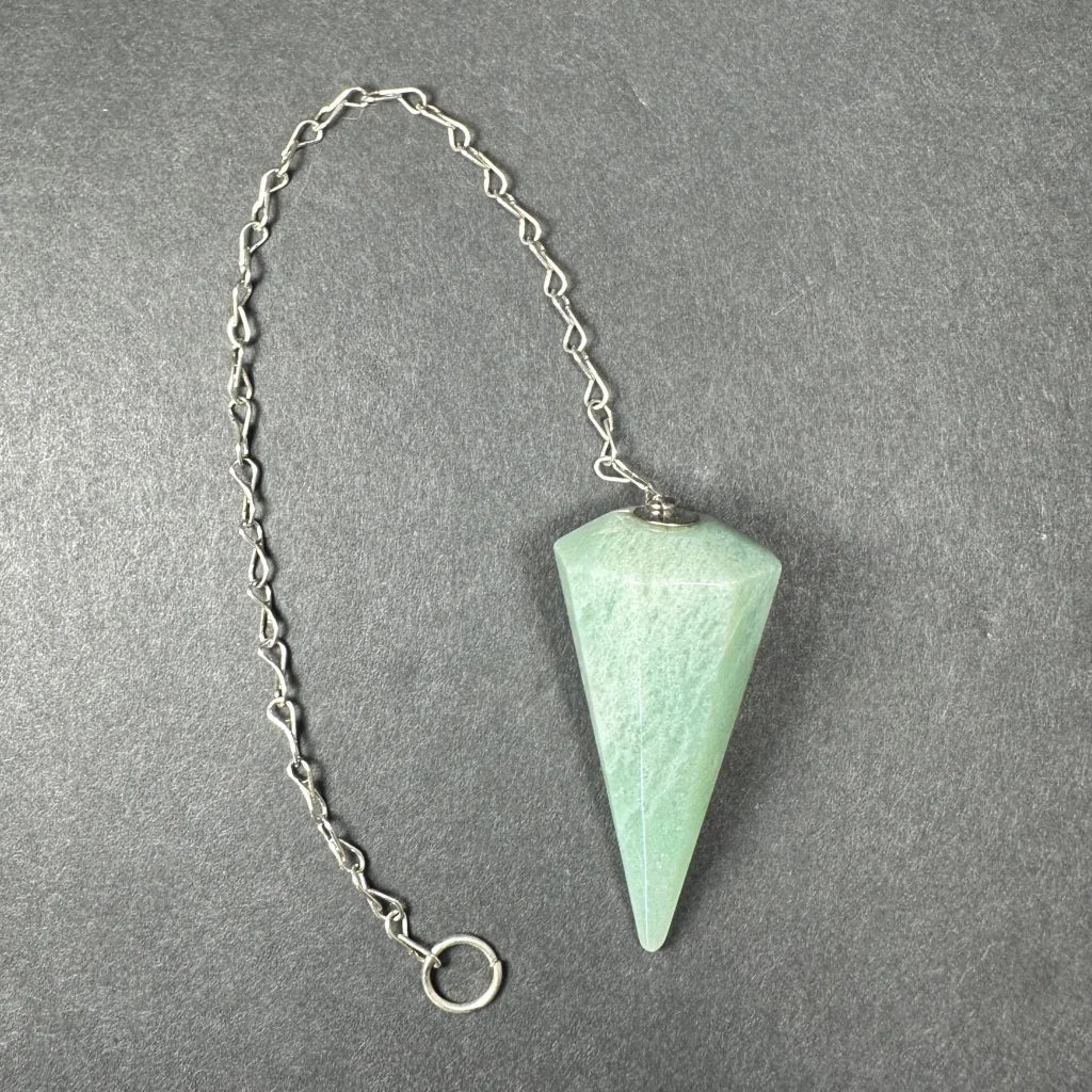 Light green aventurine stone pendulum with silver chain in set
