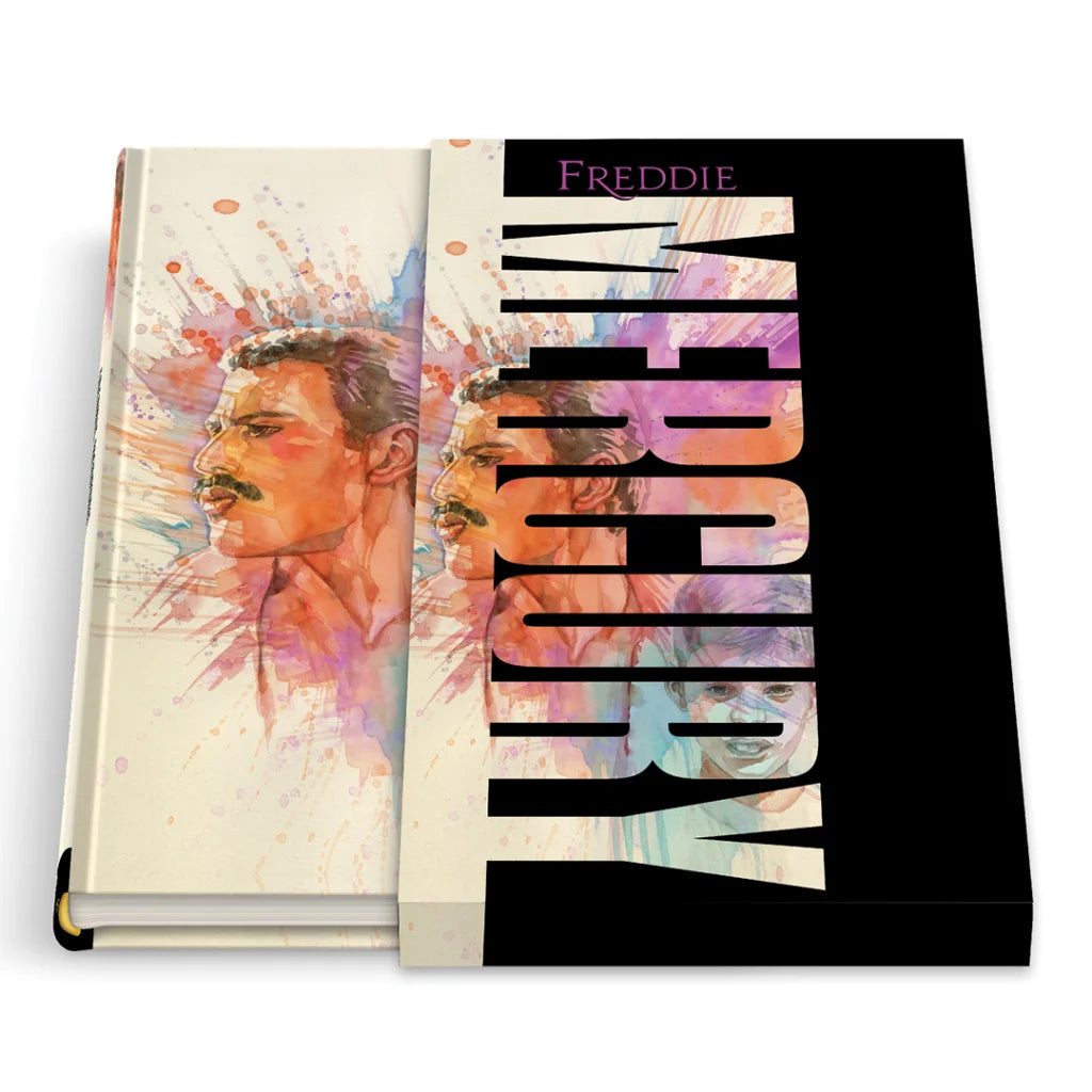 Freddie Mercury watercolor portraits on Shadows Illuminated deluxe art book by Kyla Aiko