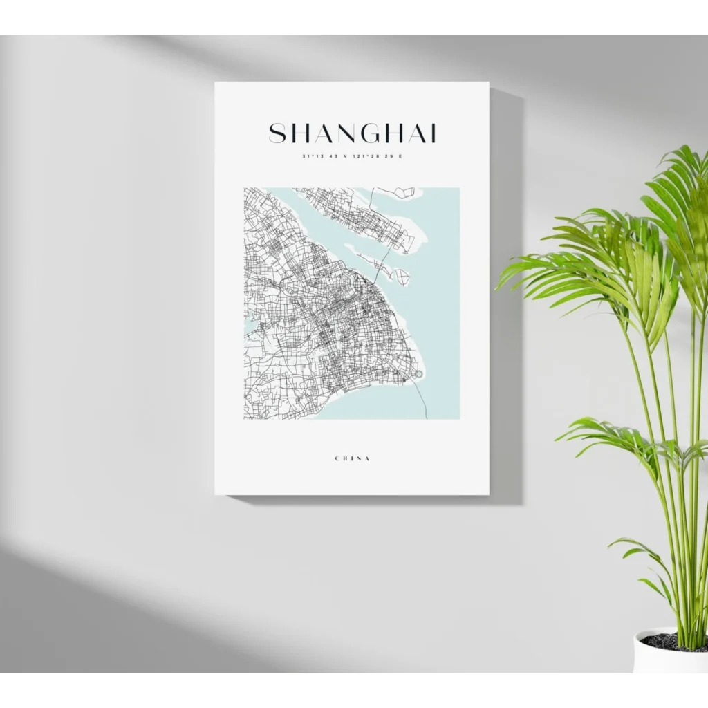 Minimalist Shanghai map insigne aluminum print in blue