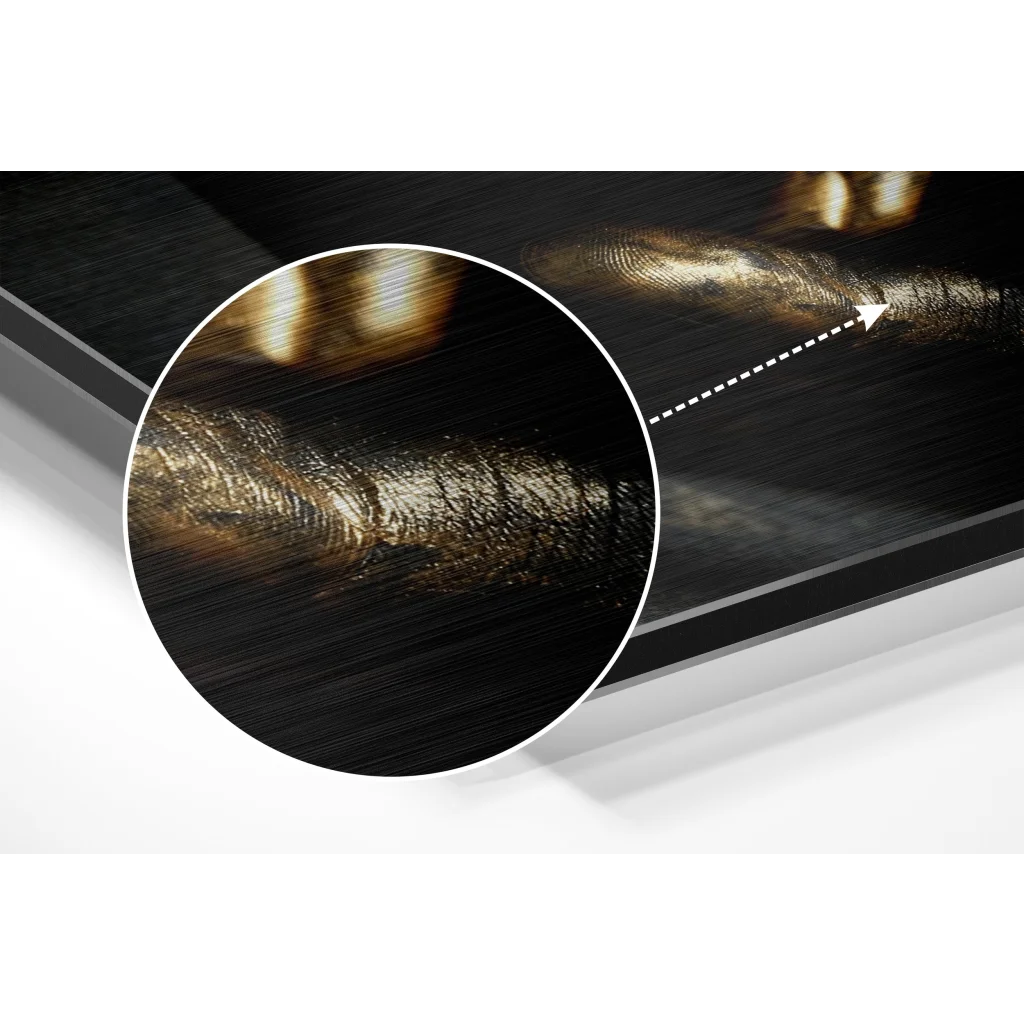 Golden fingerprint on brushed aluminium dibond print