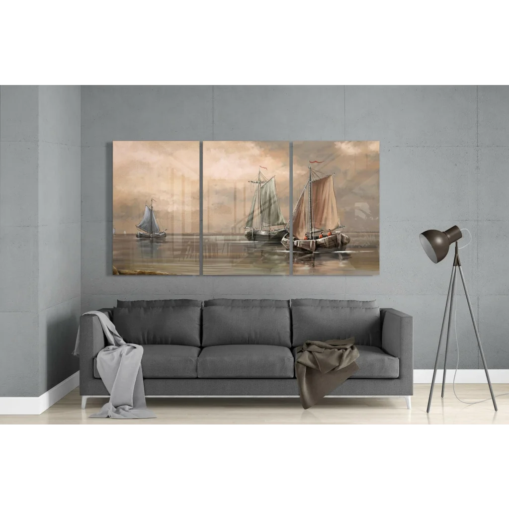 Serene Sailboat Canvas Wall Art Set in Calming Sepia Tones | Modern Wall Art Decor | vintageantiquesgifts.com