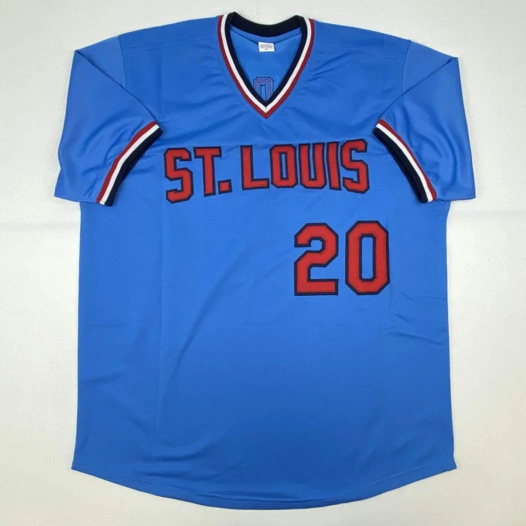 Blue custom jersey with ST. LOUIS and 20 for professional sports collectibles