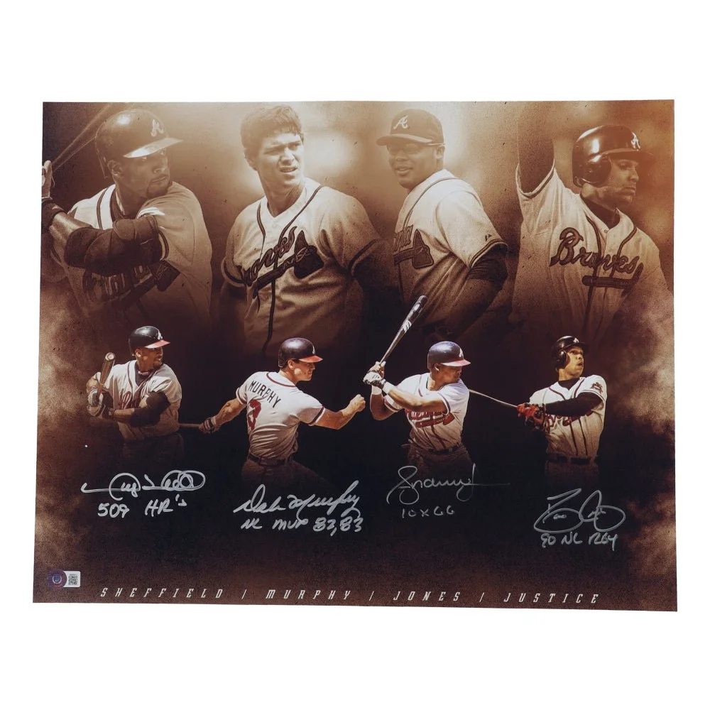 Autographed Atlanta Braves photo collage with Dale Murphy, Dave Justice, and Gary Sheffield