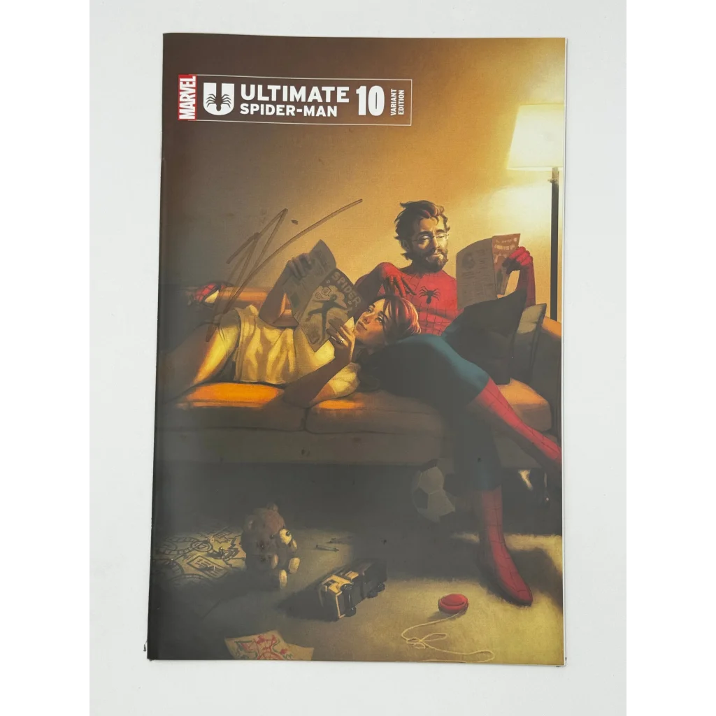 Jonathan Hickman signed Ultimate Spider-Man comic with Marco Checchetto variant cover featuring Spider-Man and Mary Jane