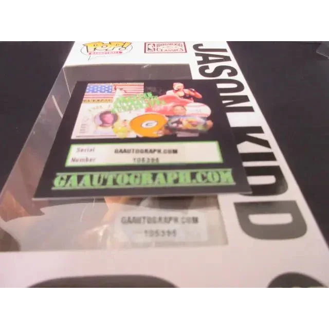 Signed Jason Kidd Funko Pop Dallas Mavericks collectible box with authentication sticker