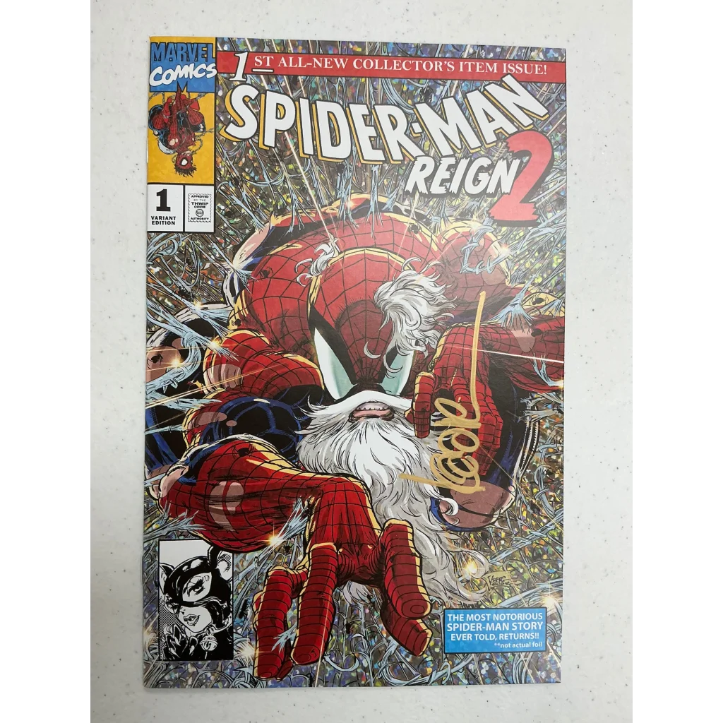 Kaare Andrews signed Spider-Man comic with bearded web-slinger and signature on cover