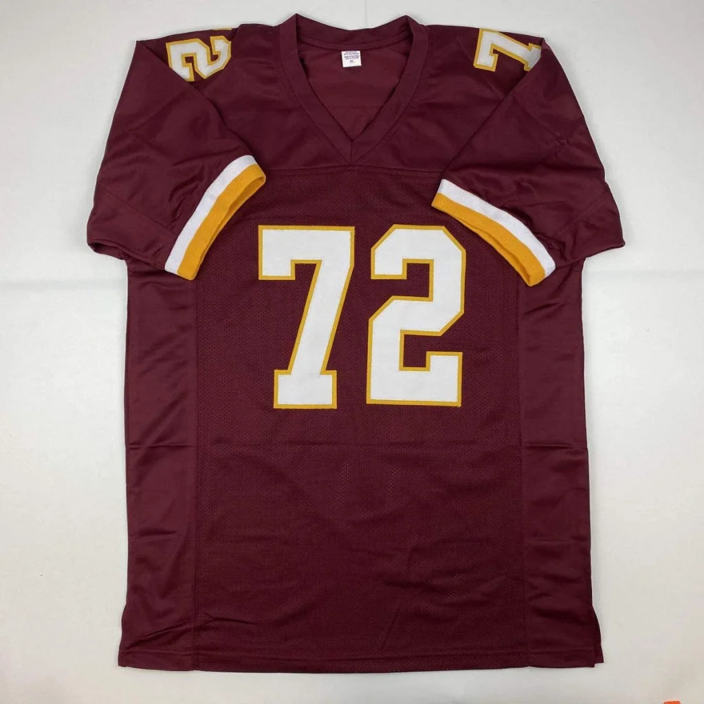 Maroon Signed Manley 72 Custom Jersey from Professional Sports Legend with white and gold trim