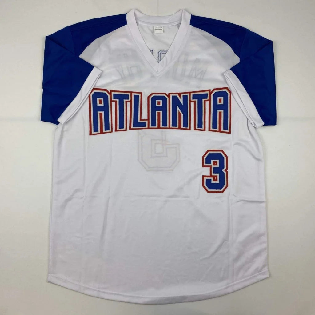 White and blue custom jersey with ATLANTA and number 3 for professional sports fans