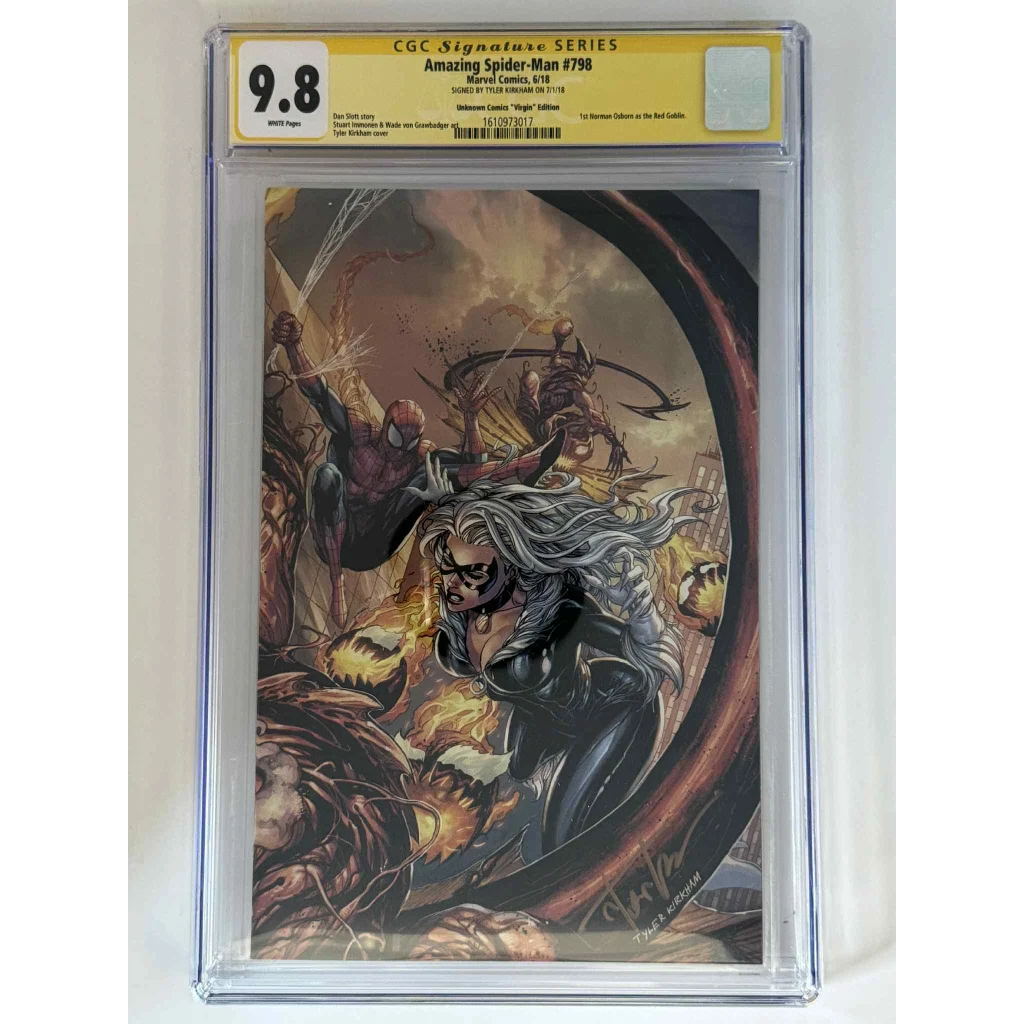 Signed Tyler Kirkham exclusive virgin yellow label CGC 9.8 Amazing Spider-Man #798