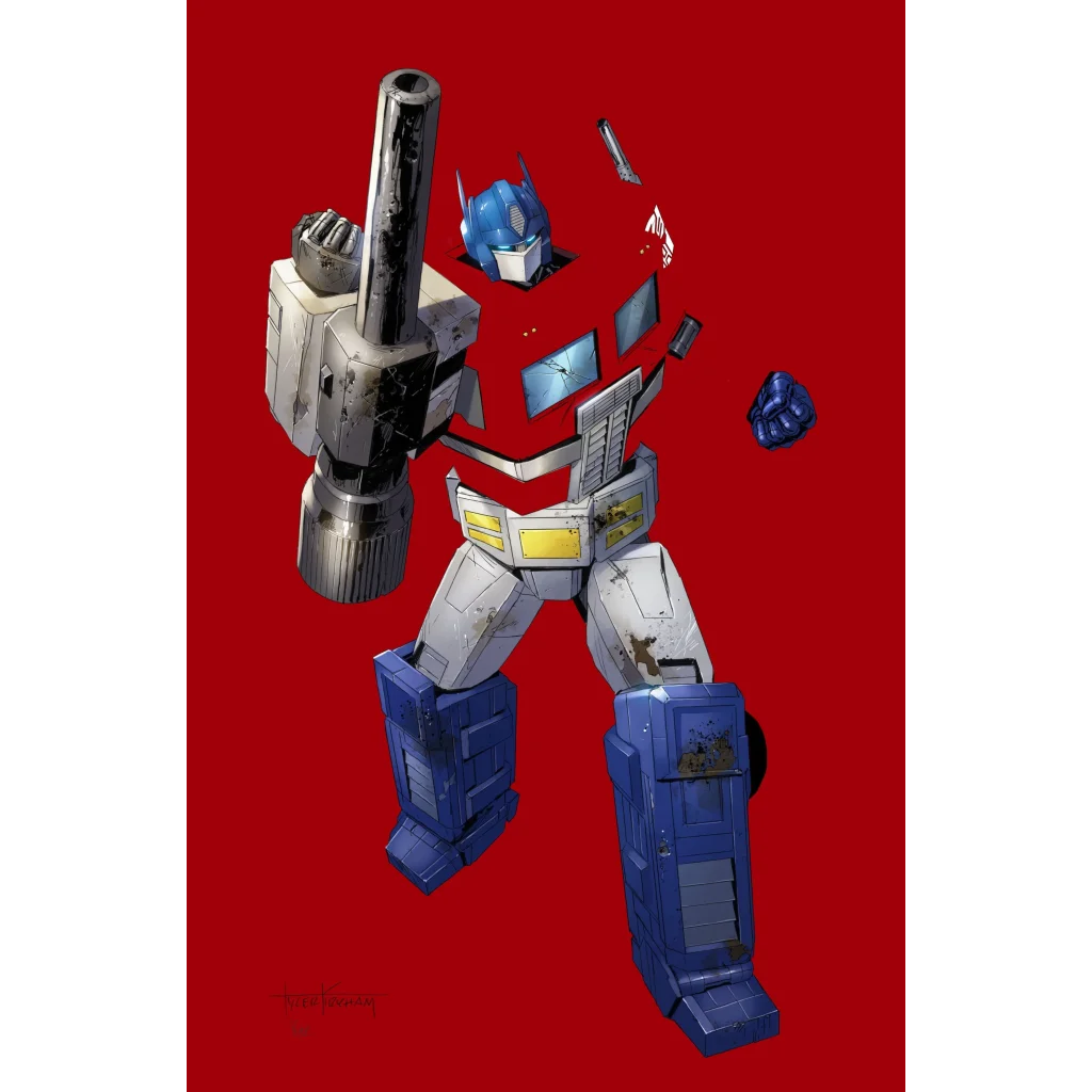 Weathered Optimus Prime toy with detachable parts from Signed Tyler Kirkham Unknown Comics Exclusive