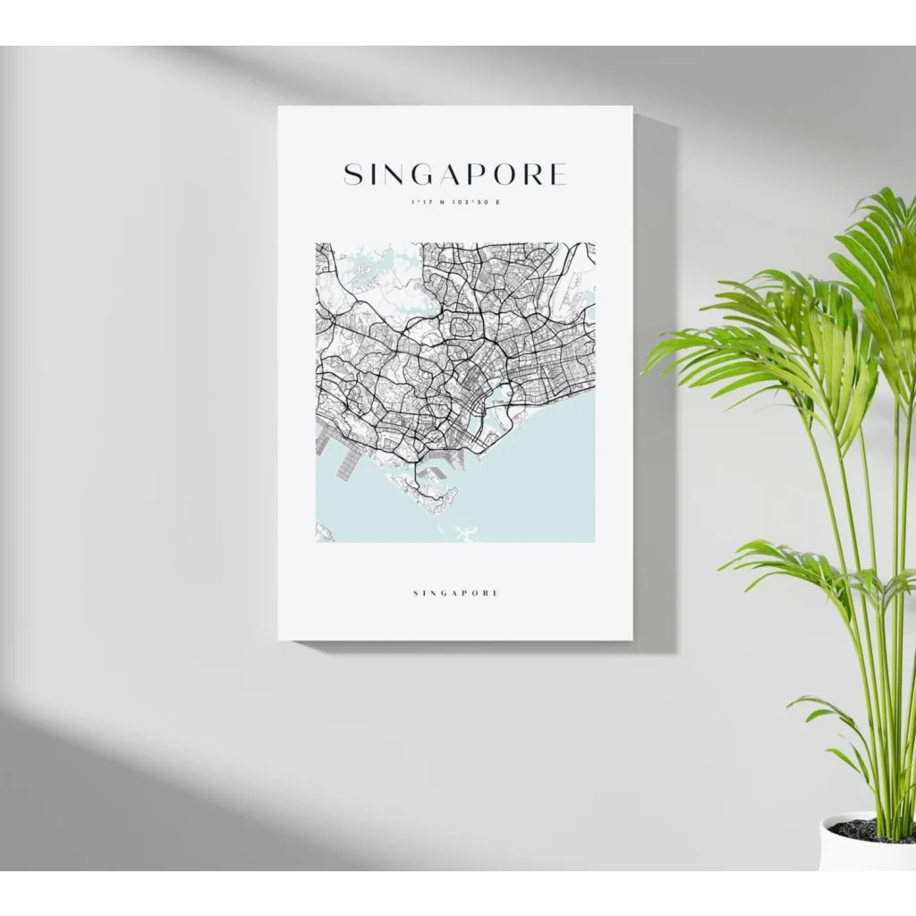 Minimalist Singapore city map poster on Insigne aluminum prints