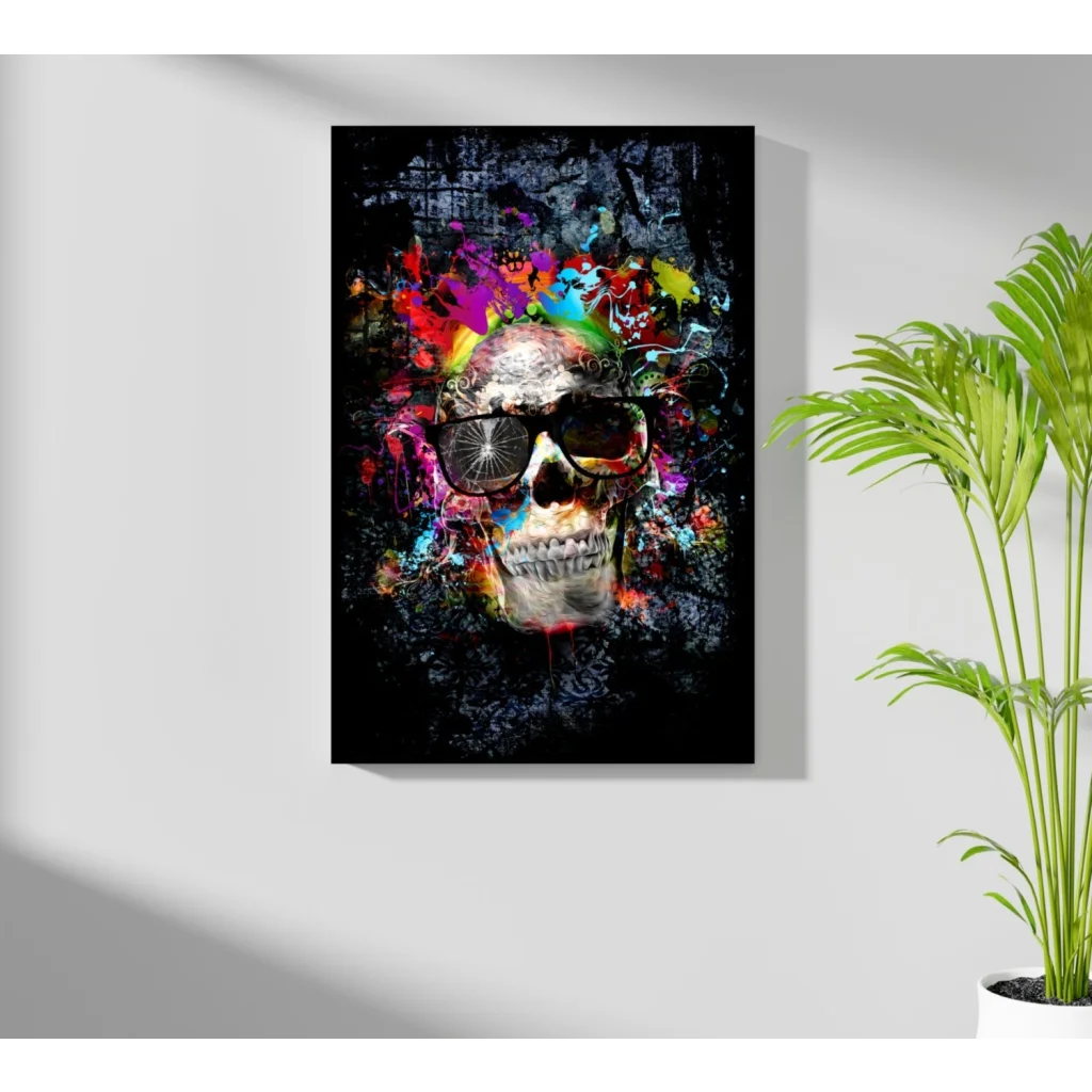 Vibrant graffiti skull in sunglasses on insigne aluminum prints
