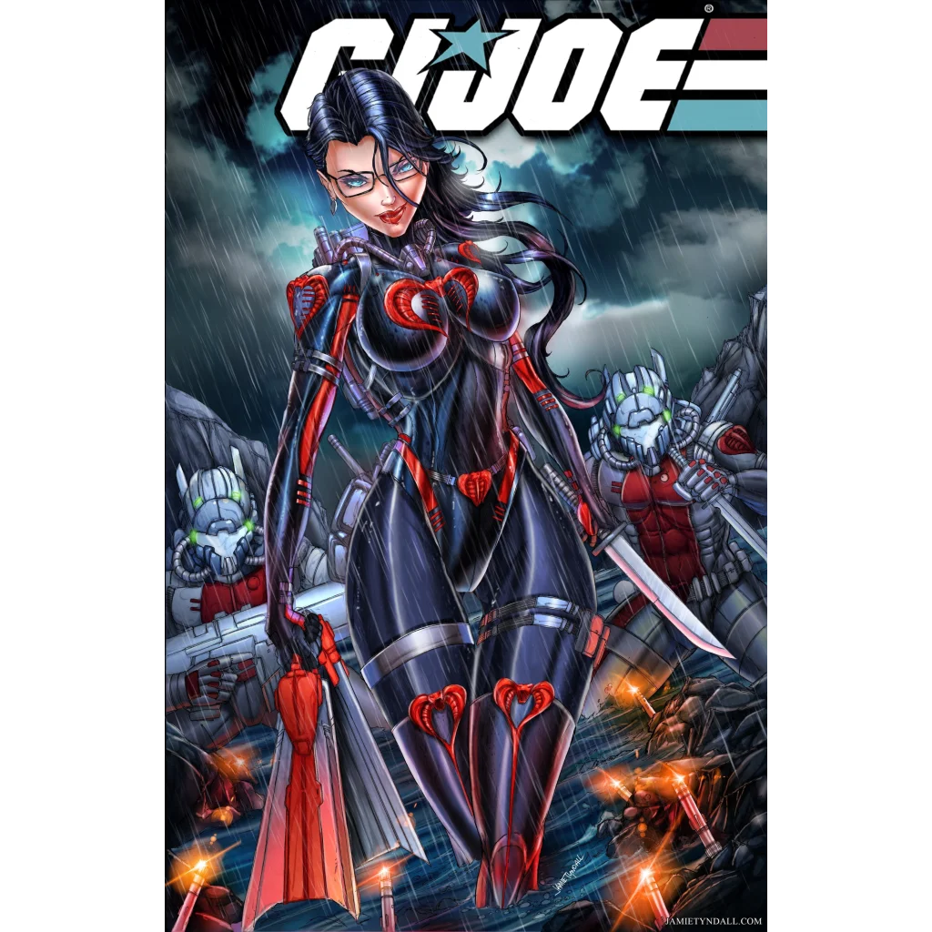 Sleek black and red GI on brushed aluminum wall art print