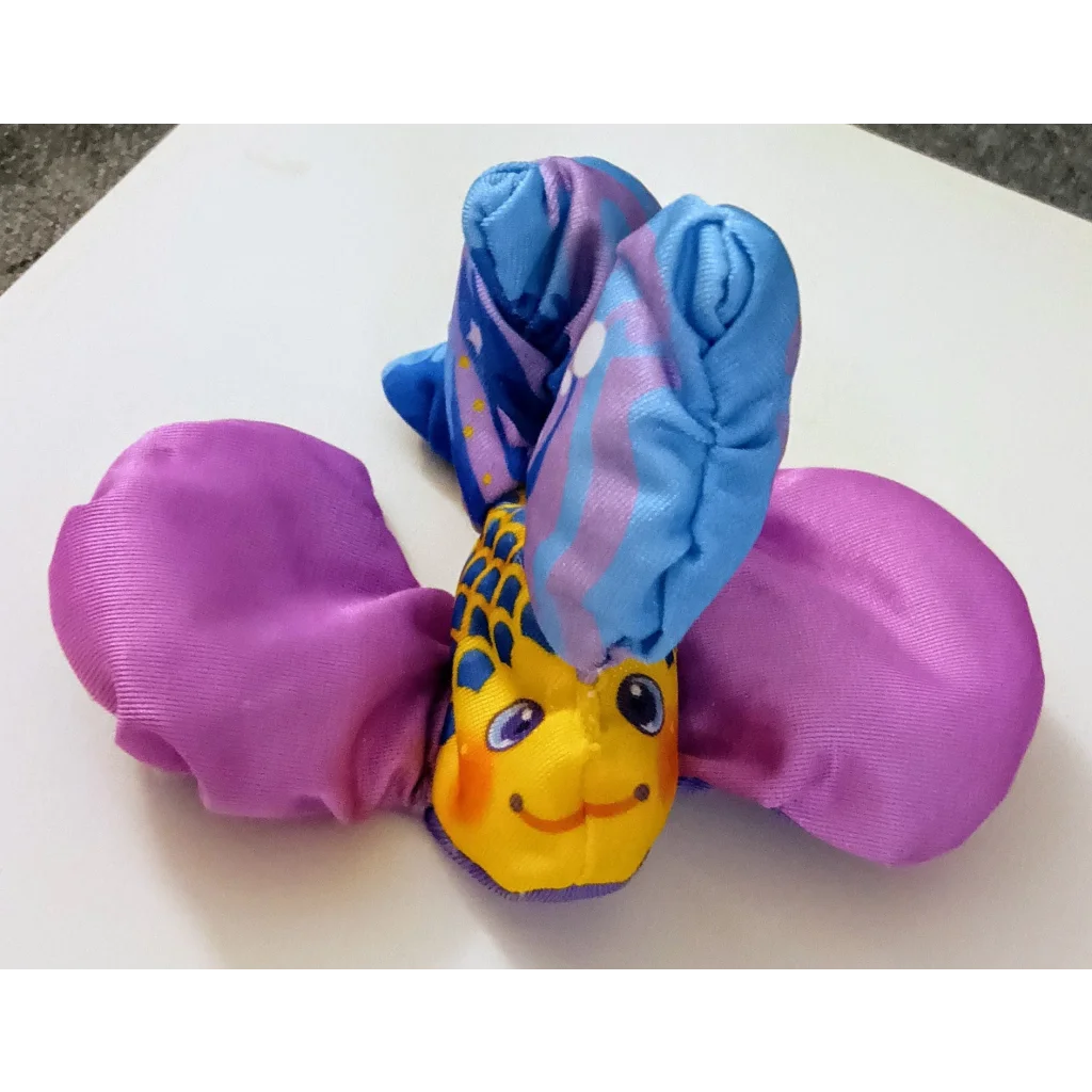 Cute Smooshees Critters Squish Fish butterfly plush toy with yellow purple body blue wings smiling face