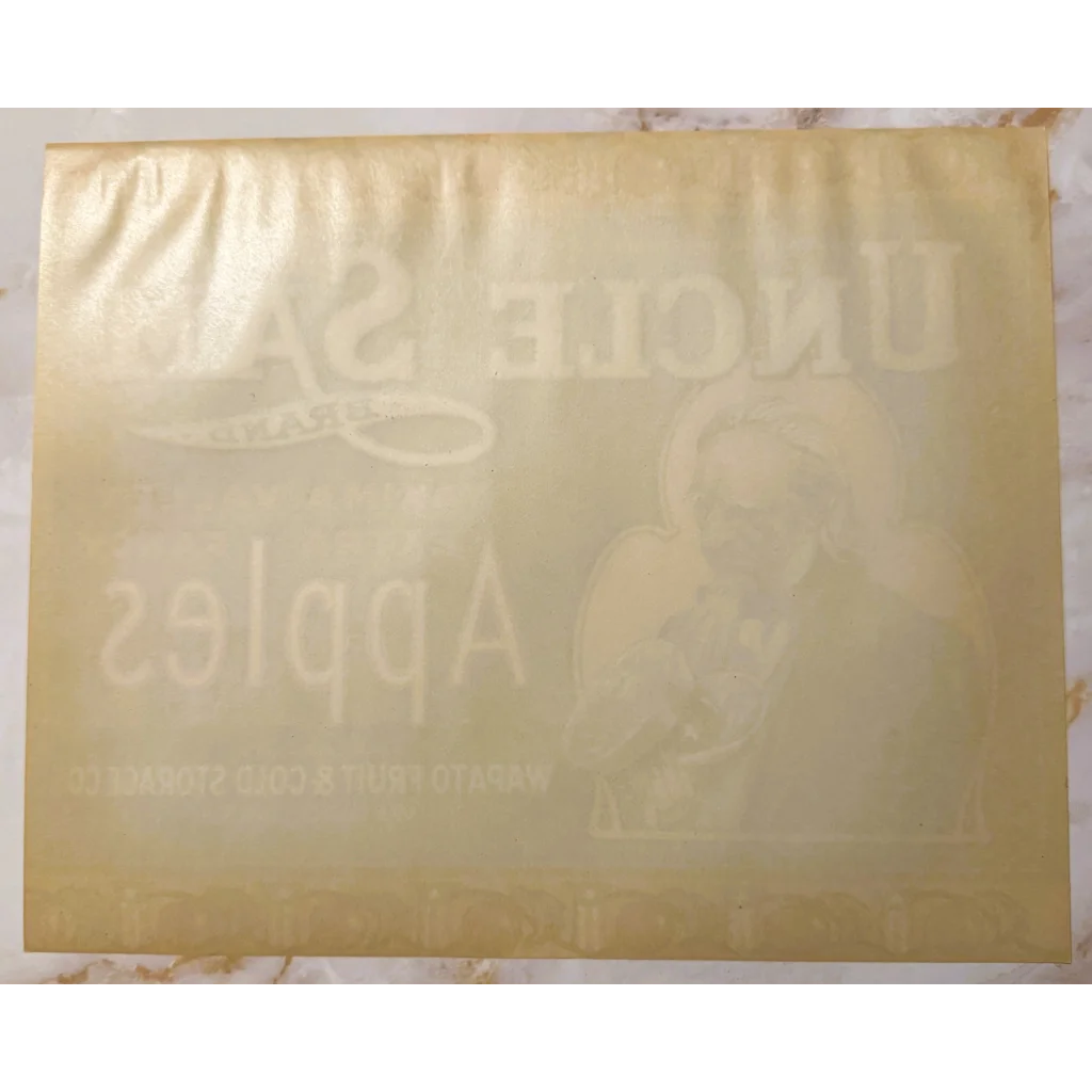 Cream-colored vinyl record sleeve with vintage Uncle Sam Apple Crate Label design