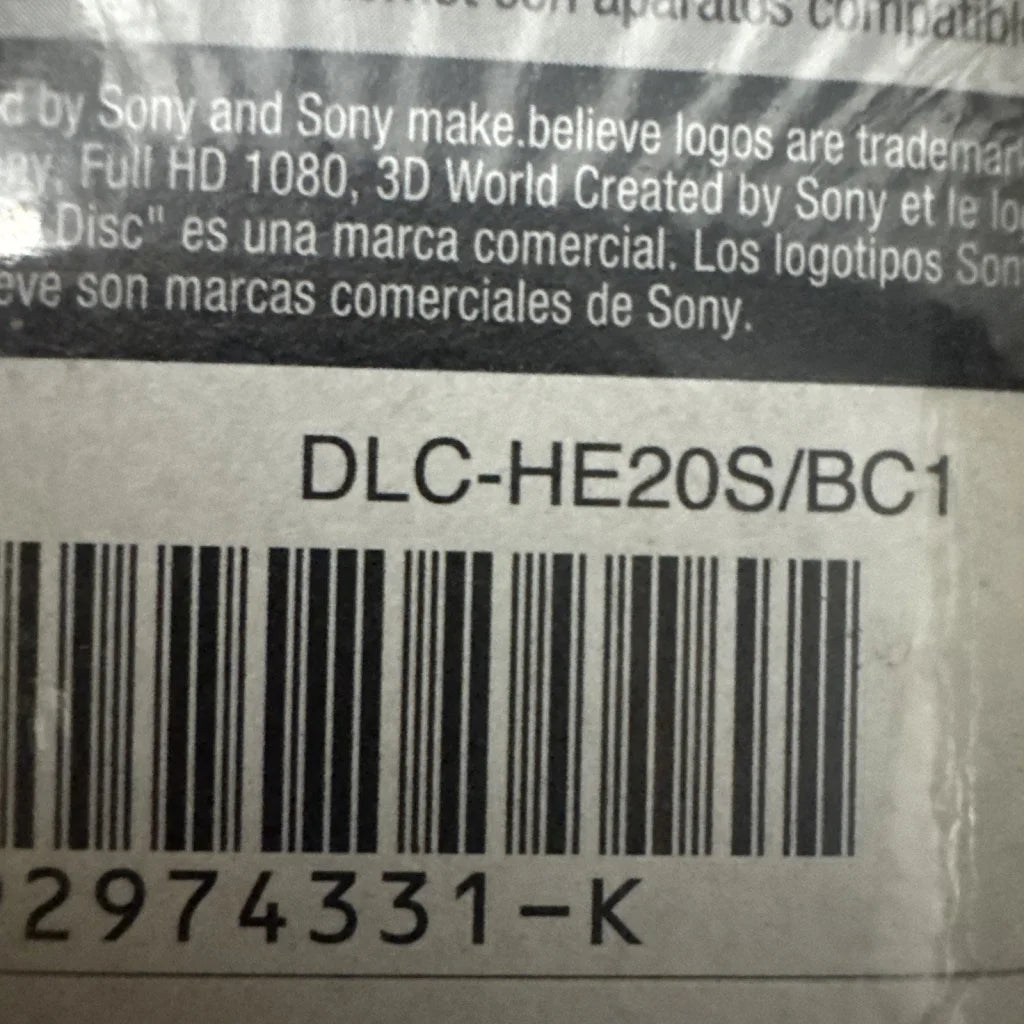 Sony HDMI DLC-HE20S/BC1 Blu-ray disc packaging label
