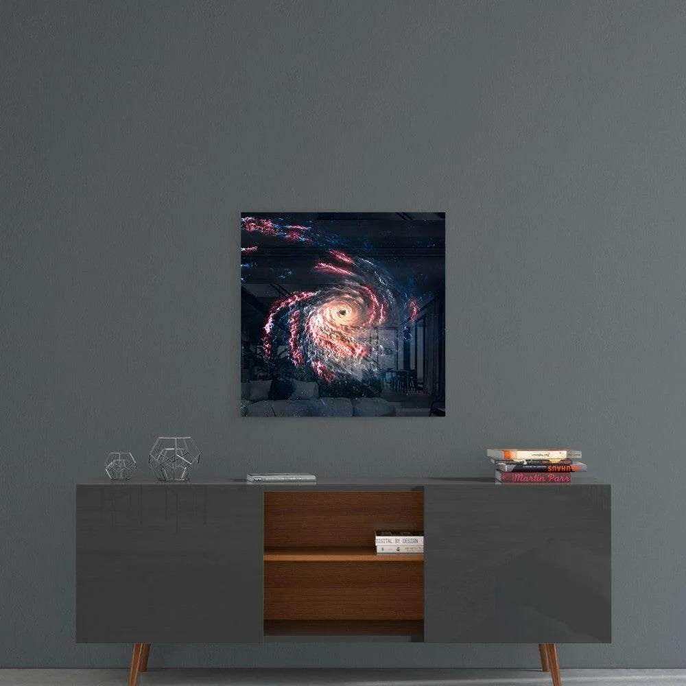 Stunning Spiral Galaxy Glass Wall Art With Cosmic Nebula Glow | Contemporary Home Wall Art | vintageantiquesgifts.com
