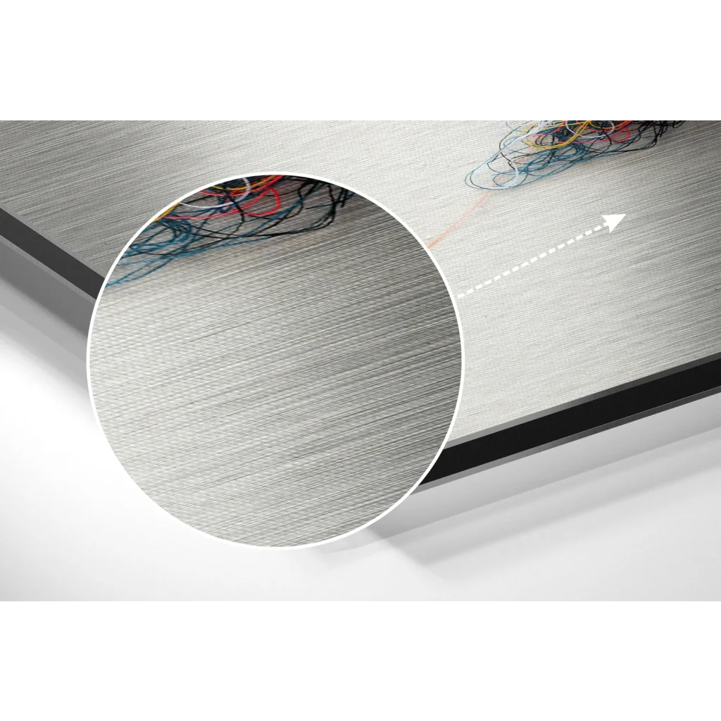 Stunning brushed aluminium dibond abstract bird art print on silver textured metal