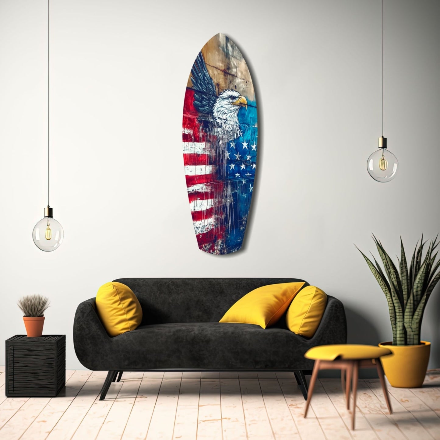 Surfboard Stars And Stripes American Eagle Glass Wall Art