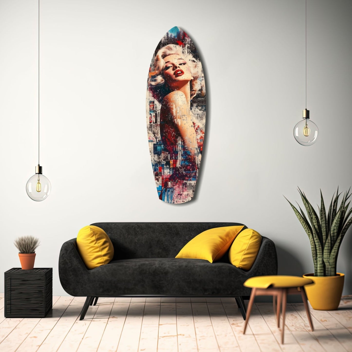 Collage Blonde Glamour Red Lips Glass Wall Art