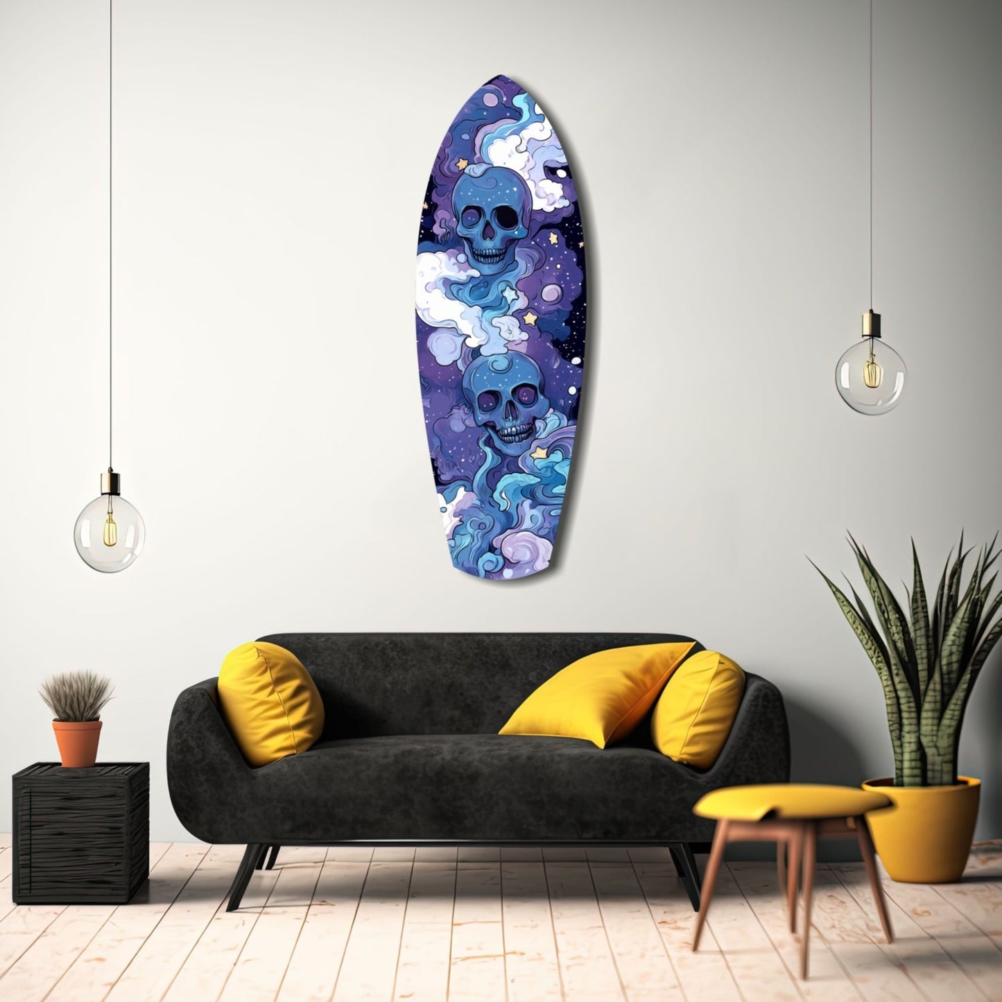 Indigo Cloud Skulls Surfboard Glass Wall Art