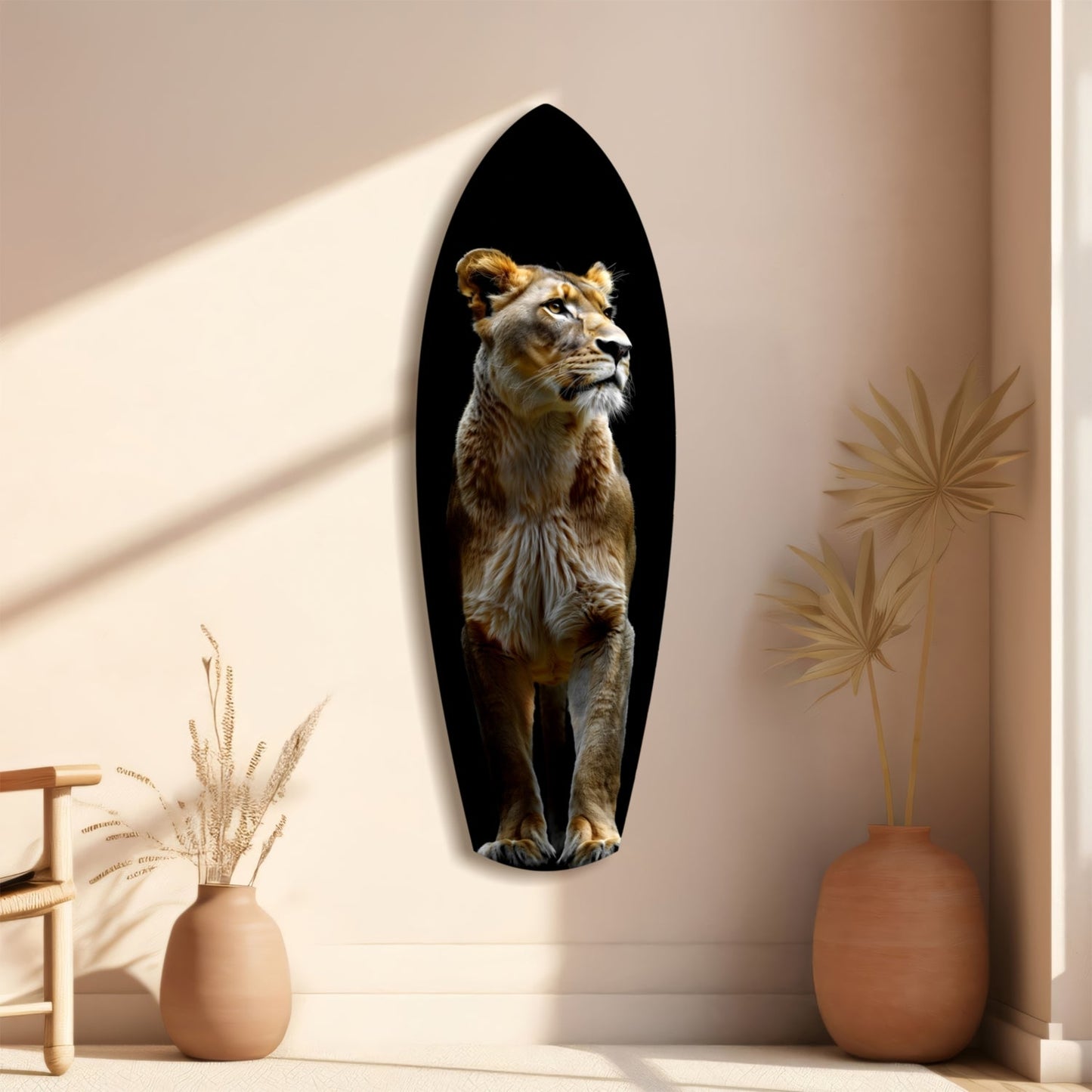 Standing Lioness Golden Portrait Glass Wall Art