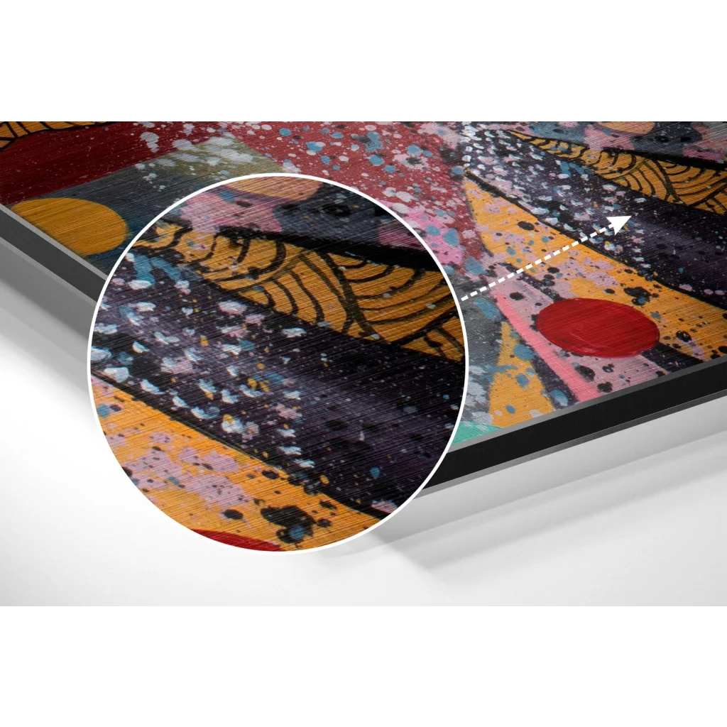 Vibrant abstract art on brushed aluminium dibond print