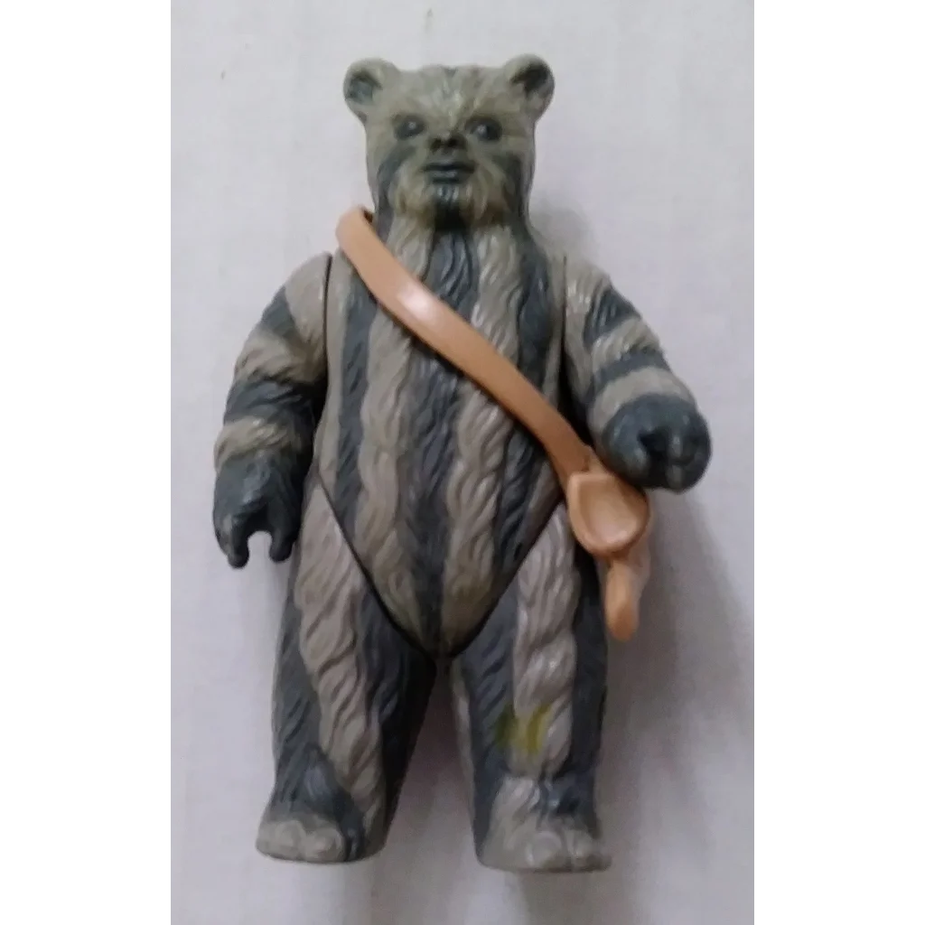 Vintage Star Wars Teebo Ewok action figure with gray fur and brown belt