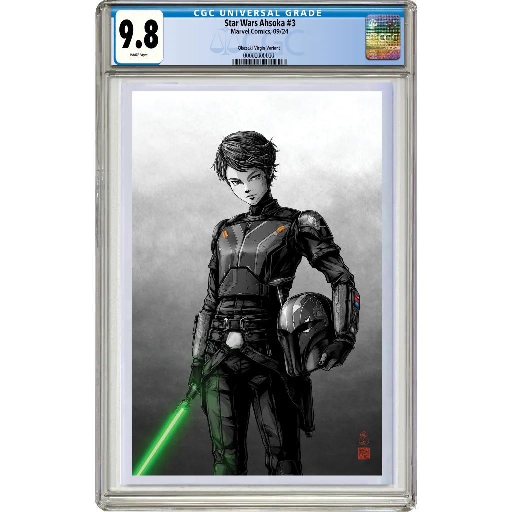 Graded 9.8 Star Wars Ahsoka #3 limited edition comic with green lightsaber