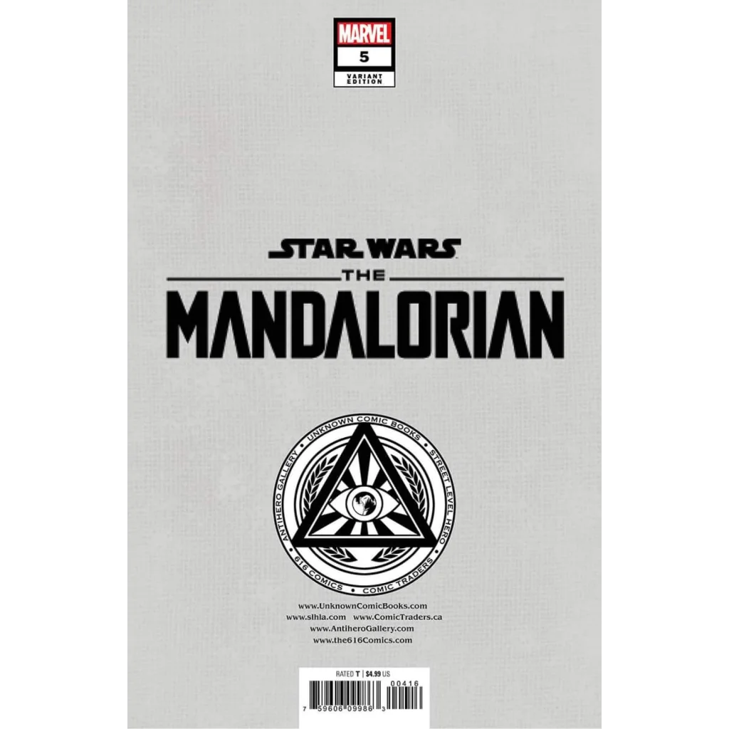 Gray Star Wars comic cover with black text and emblem from Rodney Barnes’ Mandalorian Issue 5