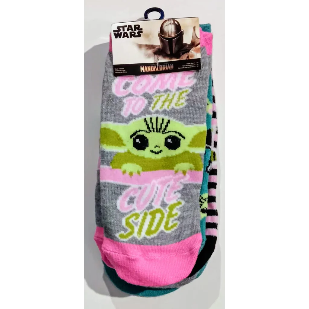 Cute Star Wars Mandalorian socks with The Child, pink black stripes, 5 pack