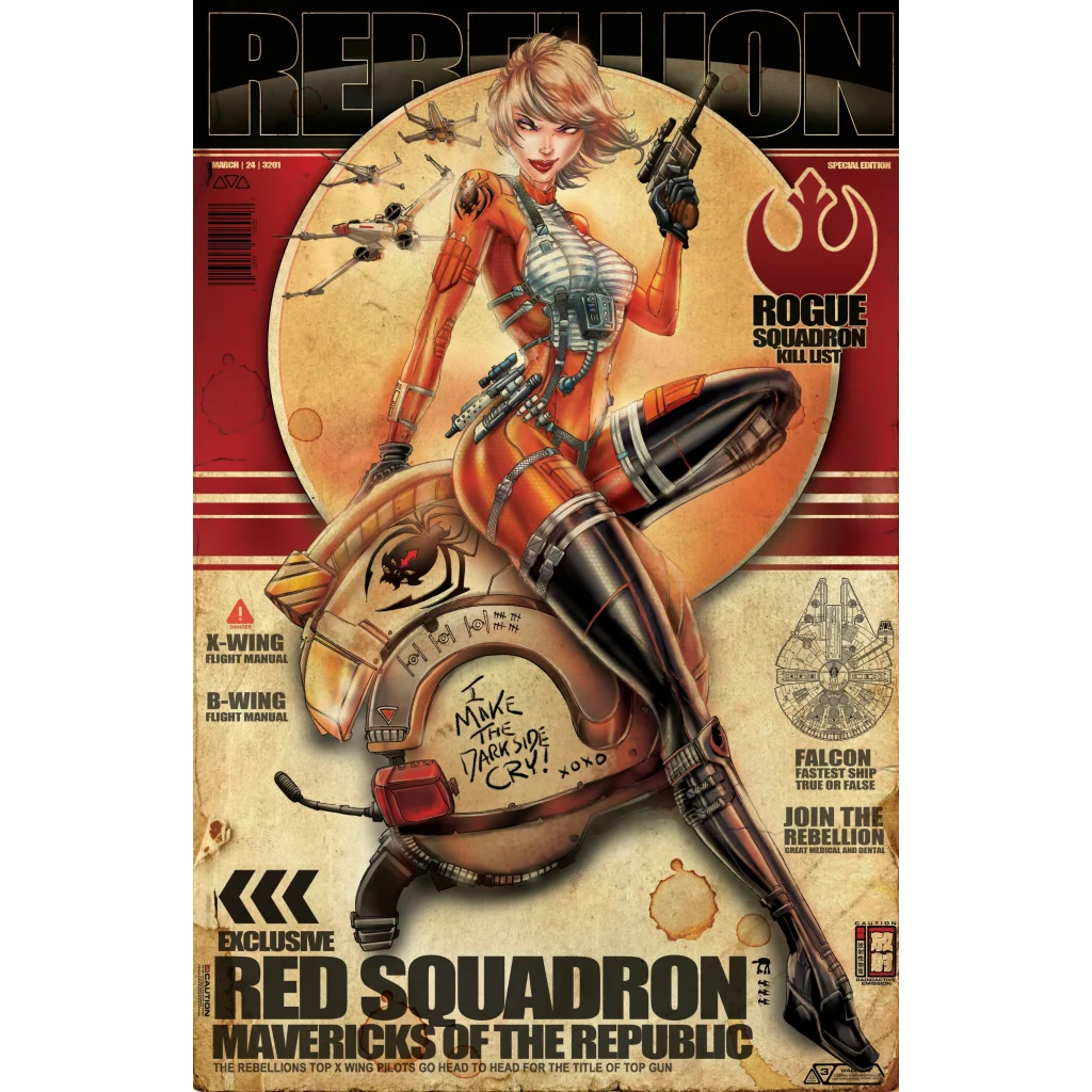 Star Wars Rebel Pilot magazine cover on brushed aluminum wall art
