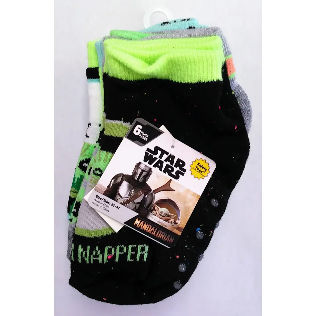 6-pack Star Wars socks with Mandalorian safety toes and galaxy print