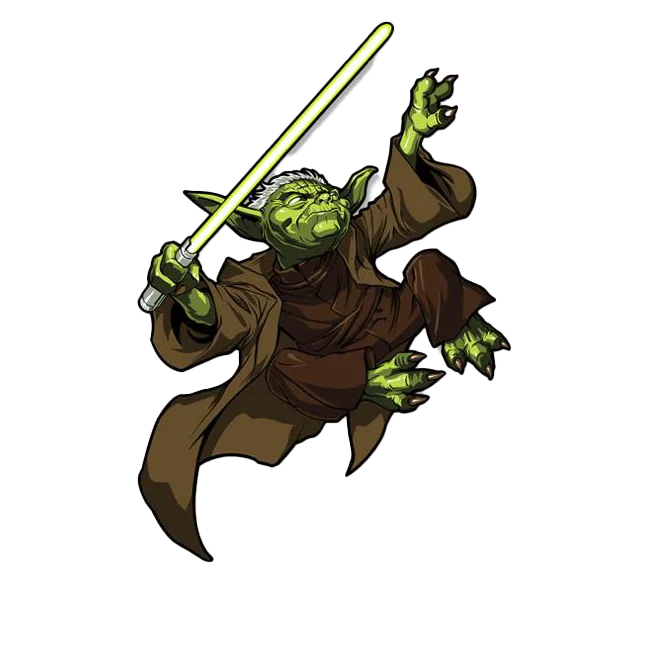 Star Wars Yoda enamel pin with green skin, robe, and glowing lightsaber Tokyo 2025