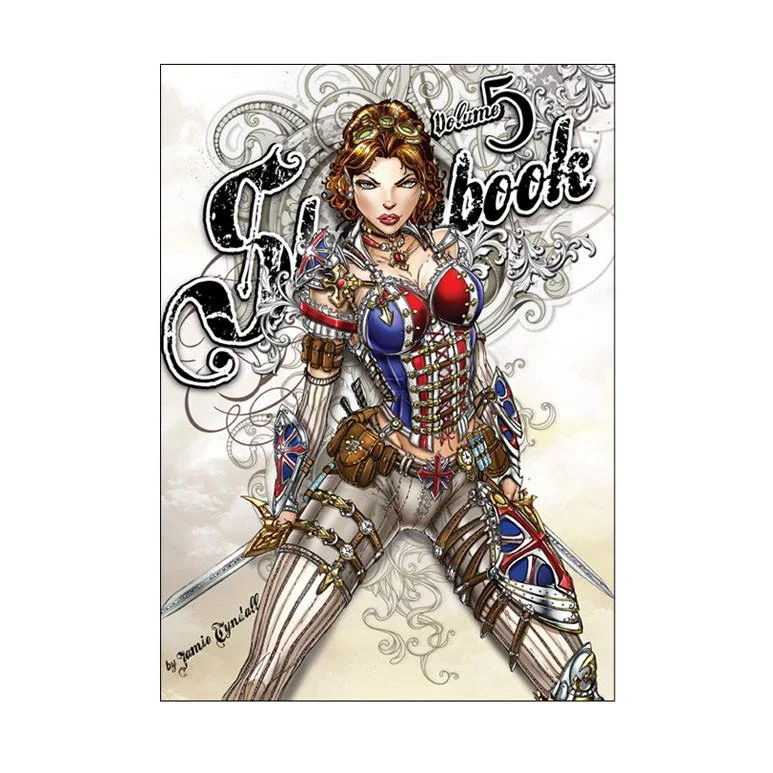 Stylized steampunk warrior woman in ornate red and blue armor art print