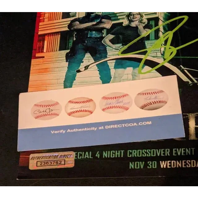 Stephen Amell autographed Arrow Invasion poster with signed baseballs and authenticity verification