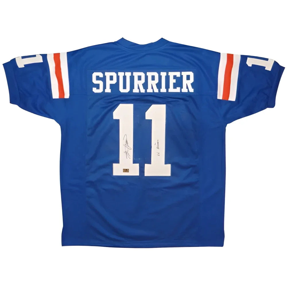 Florida Gators custom jersey autographed by Steve Spurrier, blue #11 with 66 Heisman
