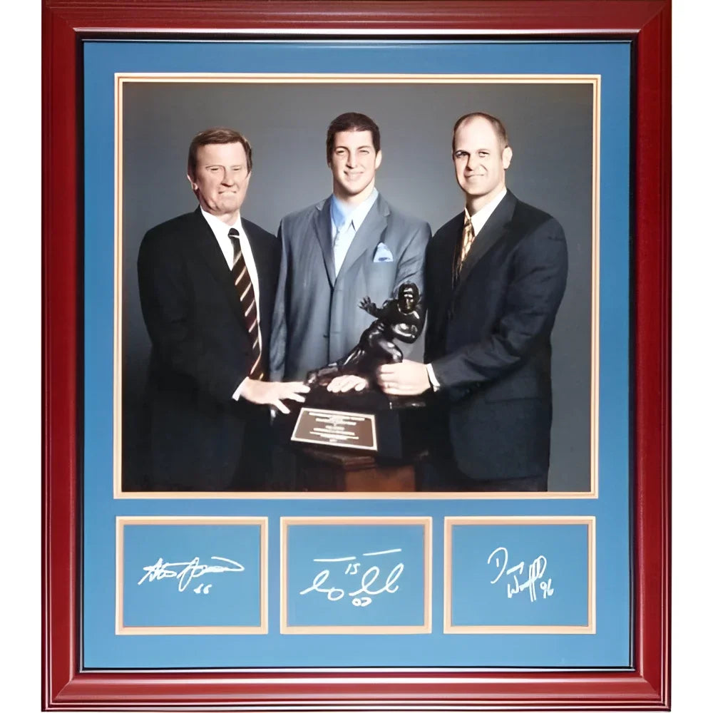 Steve Spurrier, Danny Wuerffel and Tim Tebow autographed Florida Gators Heisman framed photo