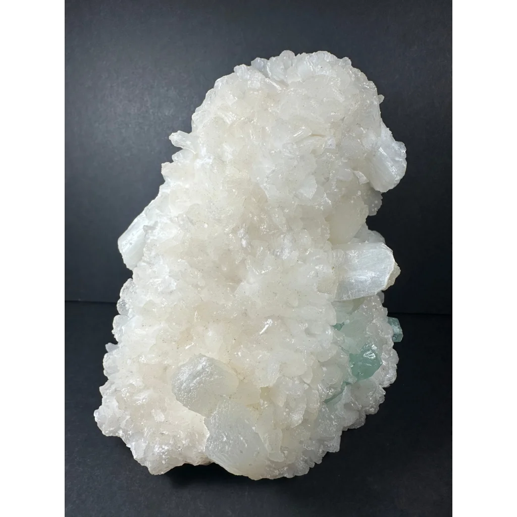 Translucent stilbite with green apophyllite crystal cluster on matrix