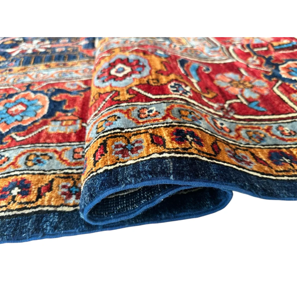 Vibrant Afghani Bidjar rug in red blue with ghazni wool floral motifs