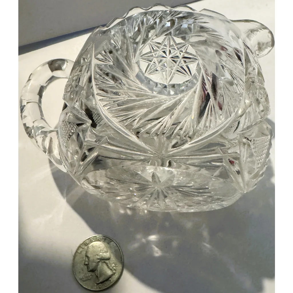 Clear American Brilliant Cut Glass Sugar Bowl with handles and starburst pattern