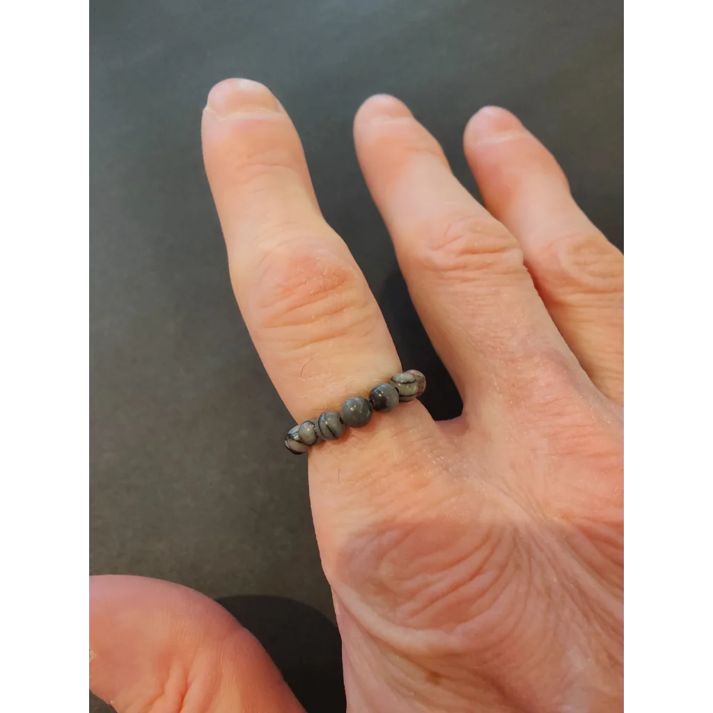 Delicate gray black marbled stone ring from vibrant beaded collection