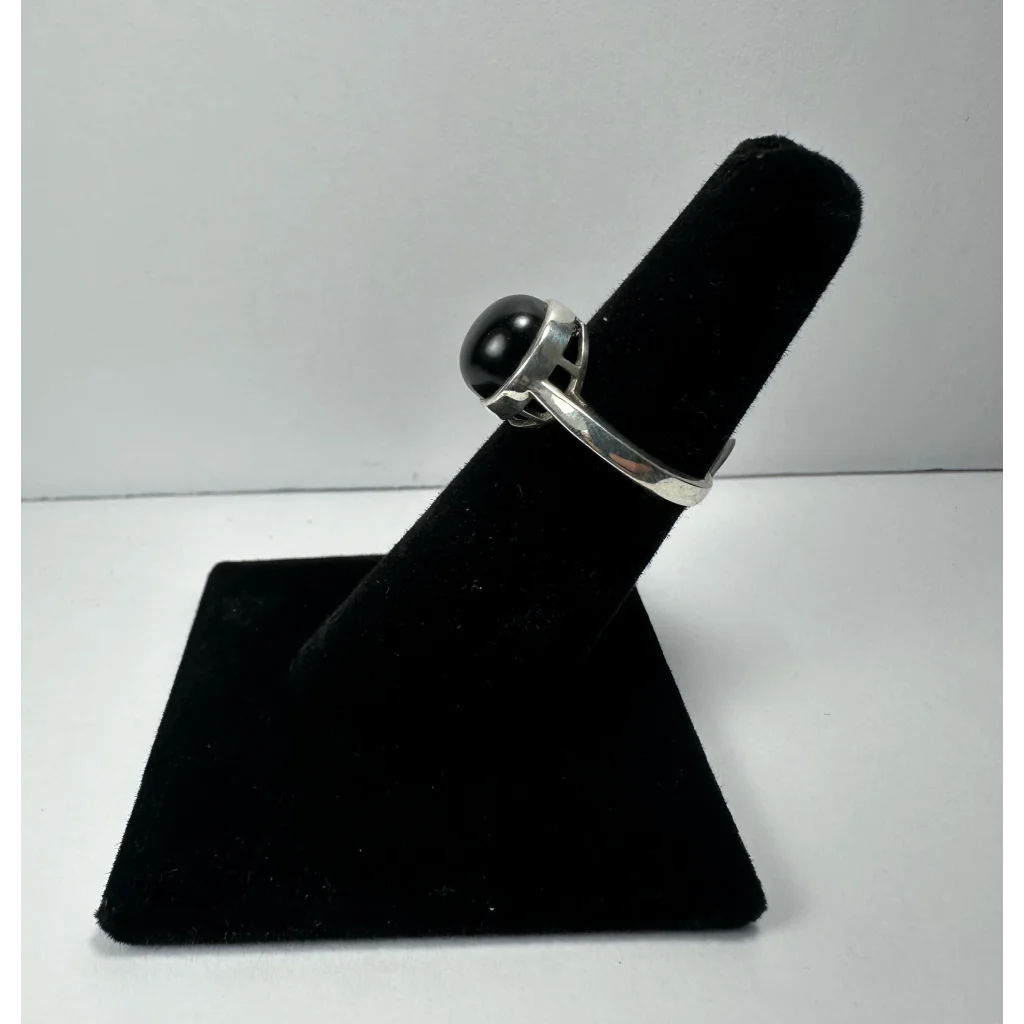 Stunning black onyx ring in sleek sterling silver band